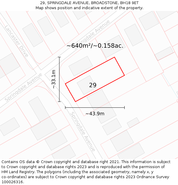 29, SPRINGDALE AVENUE, BROADSTONE, BH18 9ET: Plot and title map