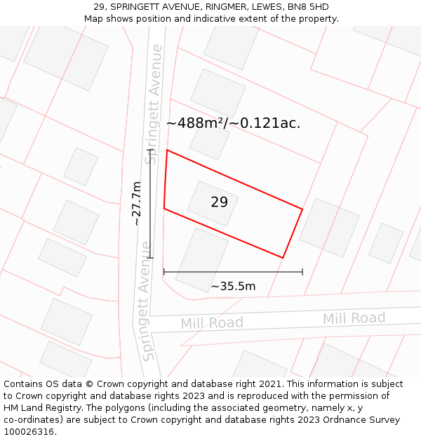 29, SPRINGETT AVENUE, RINGMER, LEWES, BN8 5HD: Plot and title map