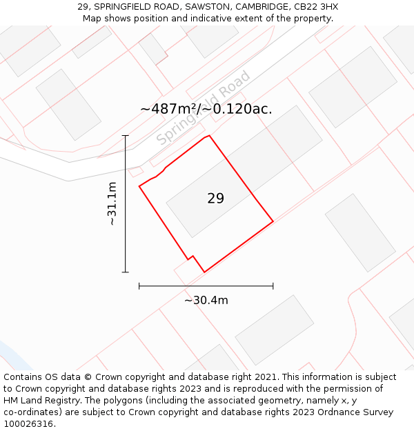 29, SPRINGFIELD ROAD, SAWSTON, CAMBRIDGE, CB22 3HX: Plot and title map