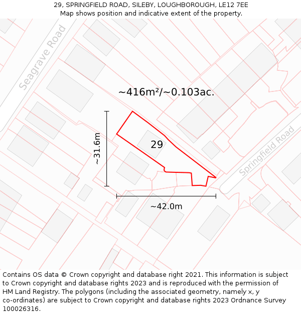 29, SPRINGFIELD ROAD, SILEBY, LOUGHBOROUGH, LE12 7EE: Plot and title map