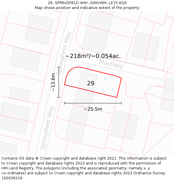 29, SPRINGFIELD WAY, OAKHAM, LE15 6QA: Plot and title map