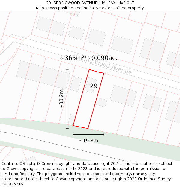 29, SPRINGWOOD AVENUE, HALIFAX, HX3 0UT: Plot and title map