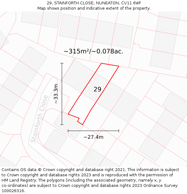 29, STAINFORTH CLOSE, NUNEATON, CV11 6WF: Plot and title map