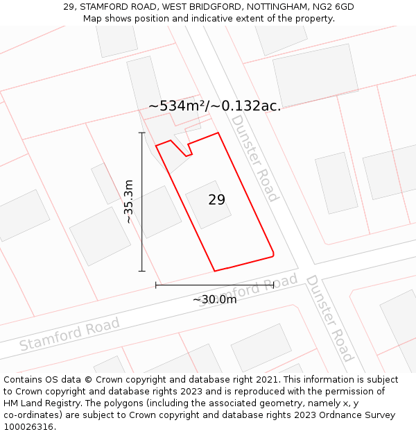 29, STAMFORD ROAD, WEST BRIDGFORD, NOTTINGHAM, NG2 6GD: Plot and title map