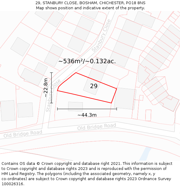 29, STANBURY CLOSE, BOSHAM, CHICHESTER, PO18 8NS: Plot and title map