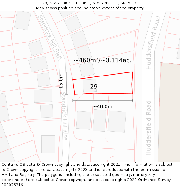 29, STANDRICK HILL RISE, STALYBRIDGE, SK15 3RT: Plot and title map