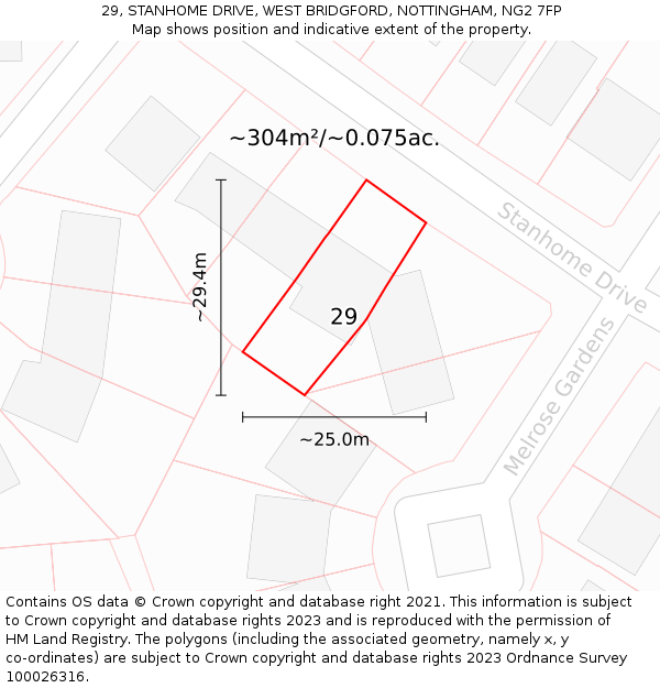 29, STANHOME DRIVE, WEST BRIDGFORD, NOTTINGHAM, NG2 7FP: Plot and title map