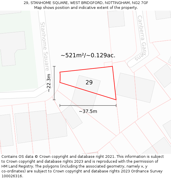 29, STANHOME SQUARE, WEST BRIDGFORD, NOTTINGHAM, NG2 7GF: Plot and title map