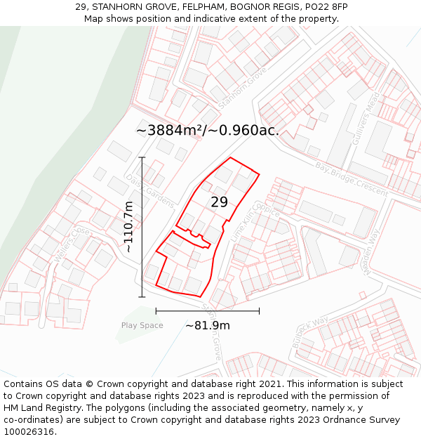 29, STANHORN GROVE, FELPHAM, BOGNOR REGIS, PO22 8FP: Plot and title map