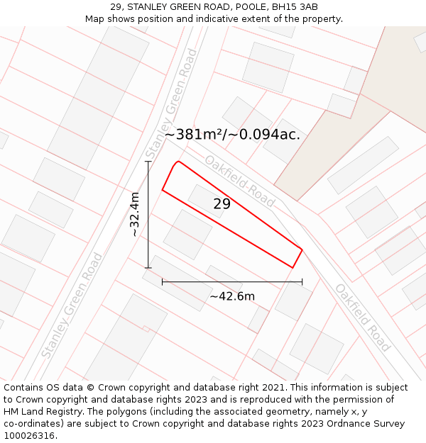 29, STANLEY GREEN ROAD, POOLE, BH15 3AB: Plot and title map