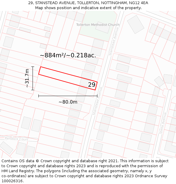 29, STANSTEAD AVENUE, TOLLERTON, NOTTINGHAM, NG12 4EA: Plot and title map