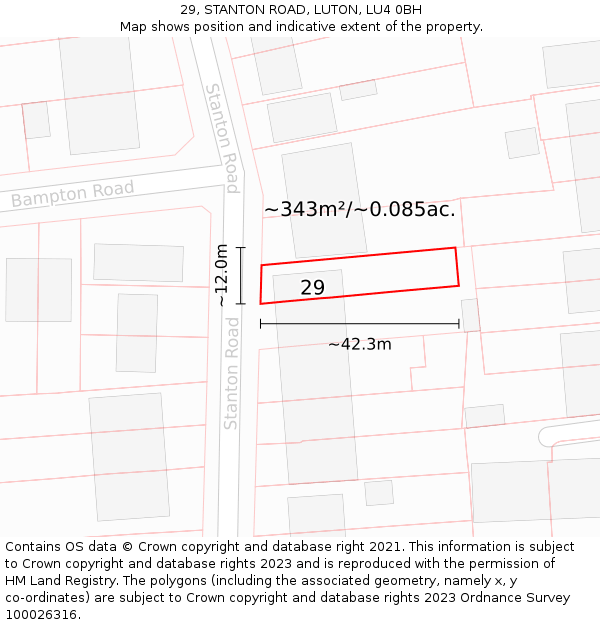 29, STANTON ROAD, LUTON, LU4 0BH: Plot and title map