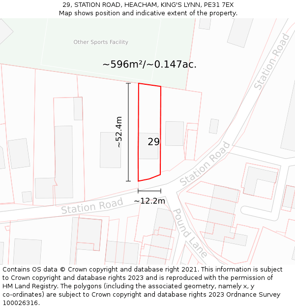 29, STATION ROAD, HEACHAM, KING'S LYNN, PE31 7EX: Plot and title map