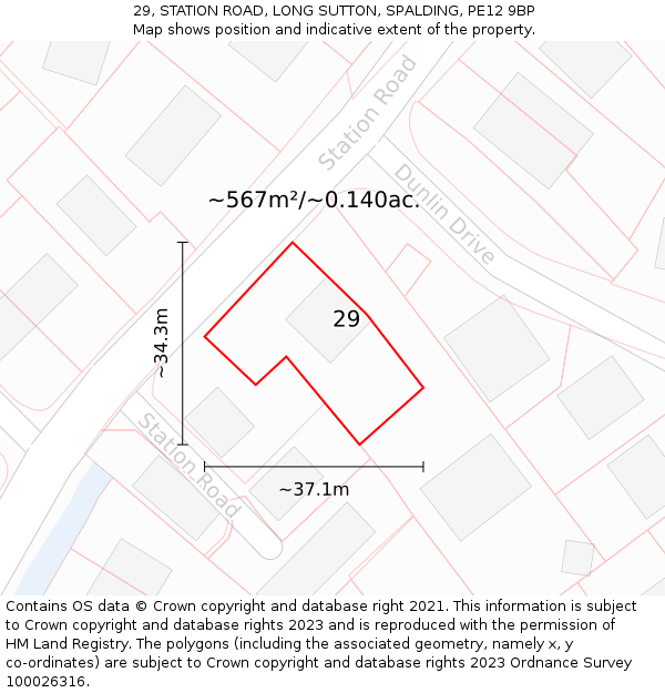 29, STATION ROAD, LONG SUTTON, SPALDING, PE12 9BP: Plot and title map