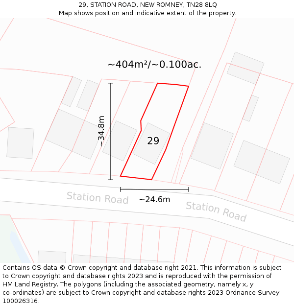 29, STATION ROAD, NEW ROMNEY, TN28 8LQ: Plot and title map