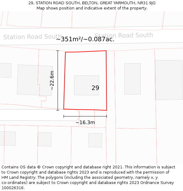 29, STATION ROAD SOUTH, BELTON, GREAT YARMOUTH, NR31 9JG: Plot and title map