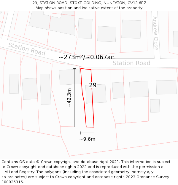 29, STATION ROAD, STOKE GOLDING, NUNEATON, CV13 6EZ: Plot and title map