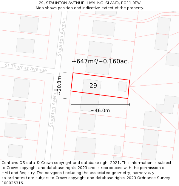 29, STAUNTON AVENUE, HAYLING ISLAND, PO11 0EW: Plot and title map