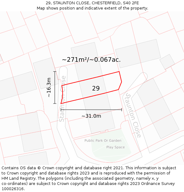29, STAUNTON CLOSE, CHESTERFIELD, S40 2FE: Plot and title map
