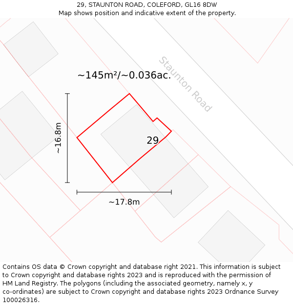 29, STAUNTON ROAD, COLEFORD, GL16 8DW: Plot and title map