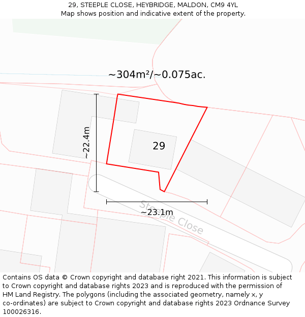 29, STEEPLE CLOSE, HEYBRIDGE, MALDON, CM9 4YL: Plot and title map