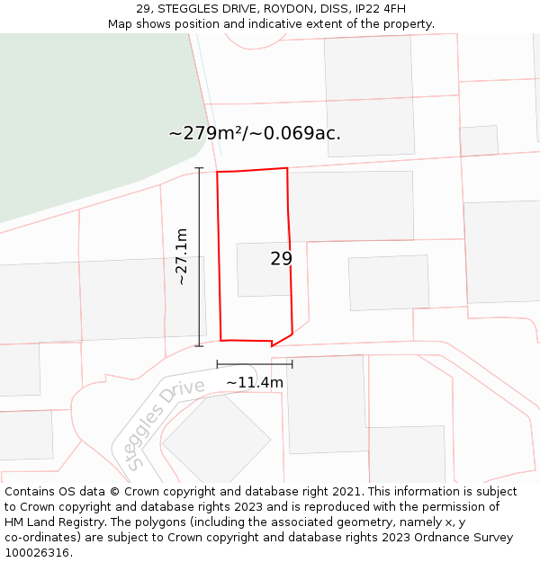 29, STEGGLES DRIVE, ROYDON, DISS, IP22 4FH: Plot and title map