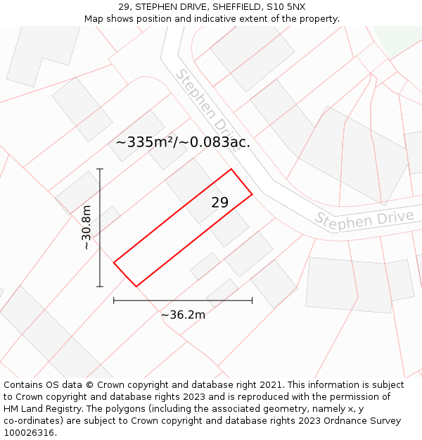 29, STEPHEN DRIVE, SHEFFIELD, S10 5NX: Plot and title map