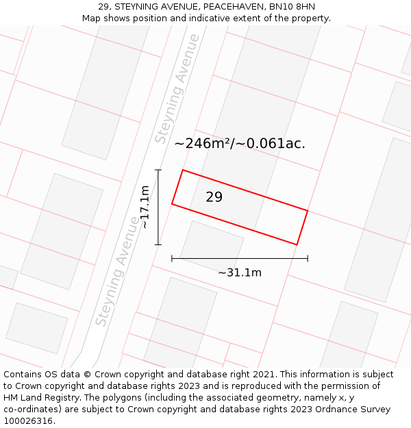 29, STEYNING AVENUE, PEACEHAVEN, BN10 8HN: Plot and title map