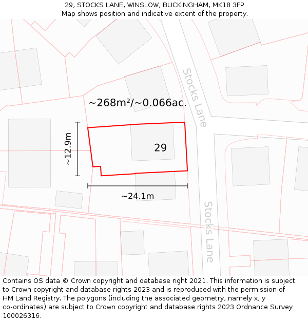 29, STOCKS LANE, WINSLOW, BUCKINGHAM, MK18 3FP: Plot and title map