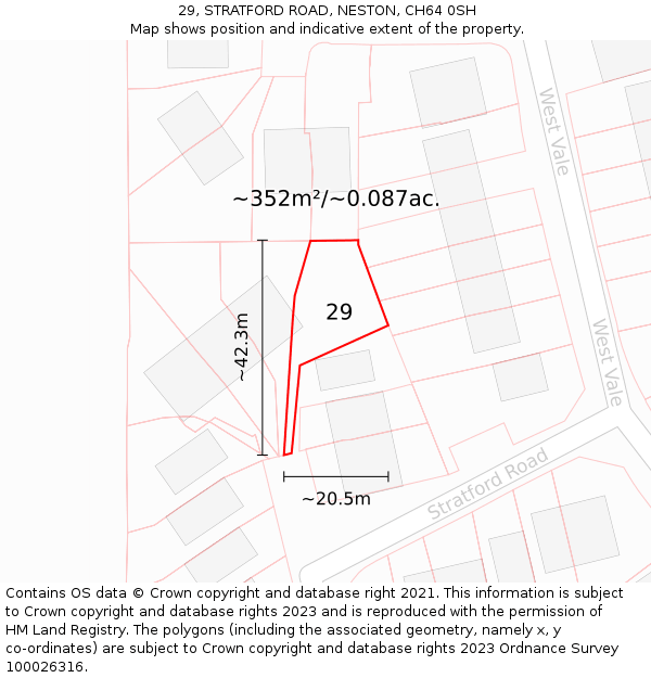 29, STRATFORD ROAD, NESTON, CH64 0SH: Plot and title map