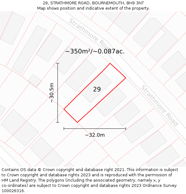 29, STRATHMORE ROAD, BOURNEMOUTH, BH9 3NT: Plot and title map