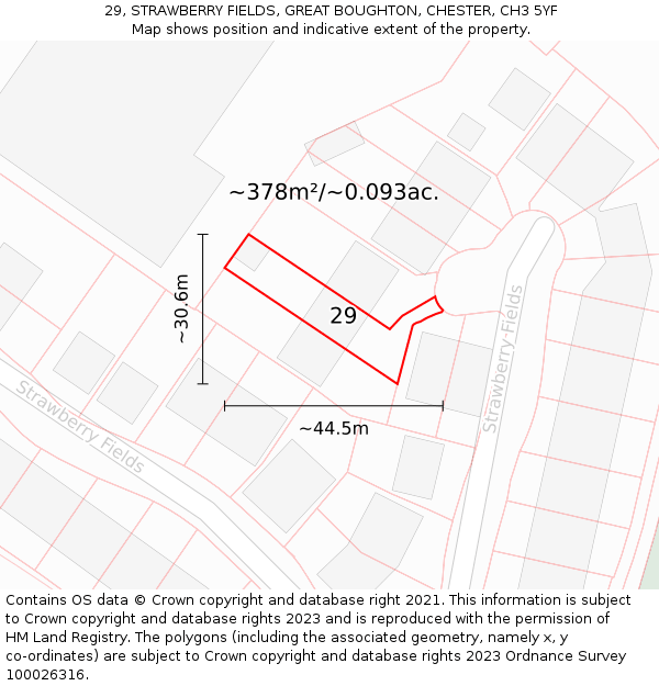 29, STRAWBERRY FIELDS, GREAT BOUGHTON, CHESTER, CH3 5YF: Plot and title map