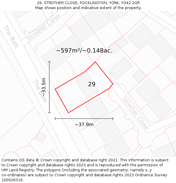 29, STROTHER CLOSE, POCKLINGTON, YORK, YO42 2GR: Plot and title map