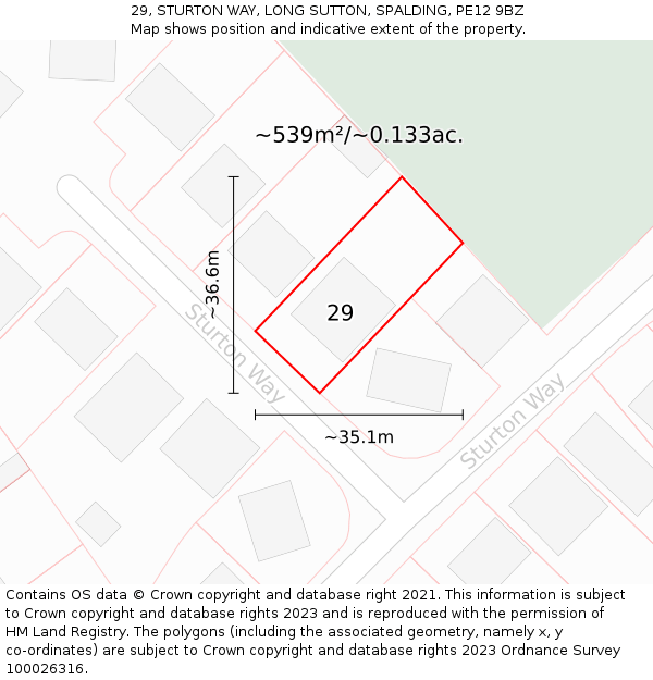 29, STURTON WAY, LONG SUTTON, SPALDING, PE12 9BZ: Plot and title map