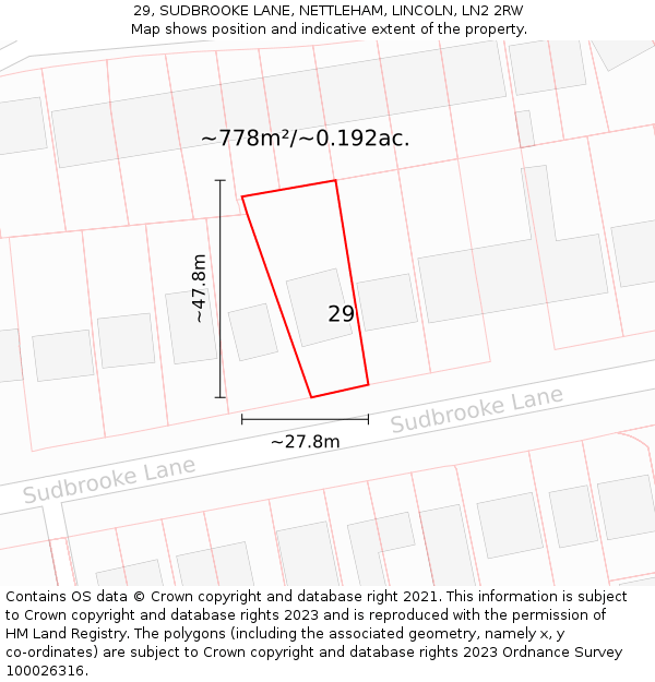 29, SUDBROOKE LANE, NETTLEHAM, LINCOLN, LN2 2RW: Plot and title map