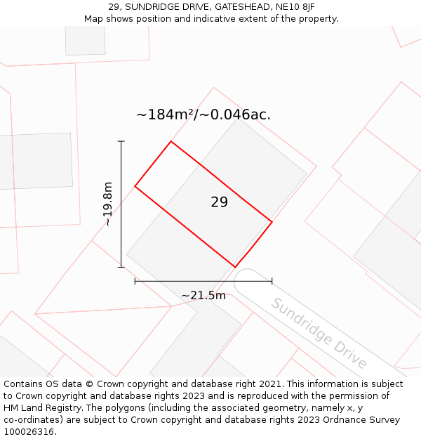 29, SUNDRIDGE DRIVE, GATESHEAD, NE10 8JF: Plot and title map