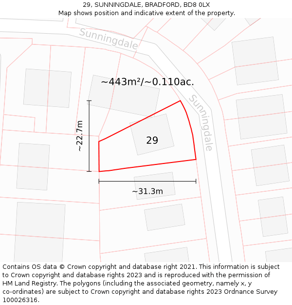 29, SUNNINGDALE, BRADFORD, BD8 0LX: Plot and title map