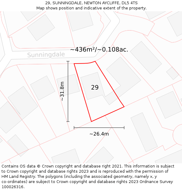 29, SUNNINGDALE, NEWTON AYCLIFFE, DL5 4TS: Plot and title map