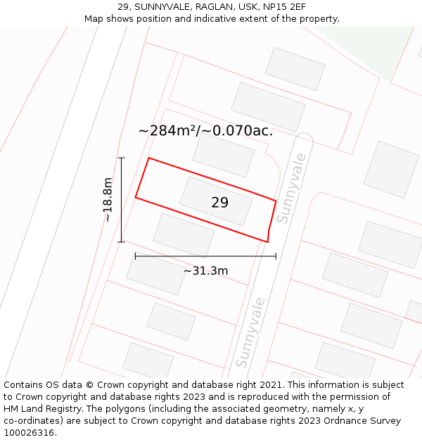 29, SUNNYVALE, RAGLAN, USK, NP15 2EF: Plot and title map