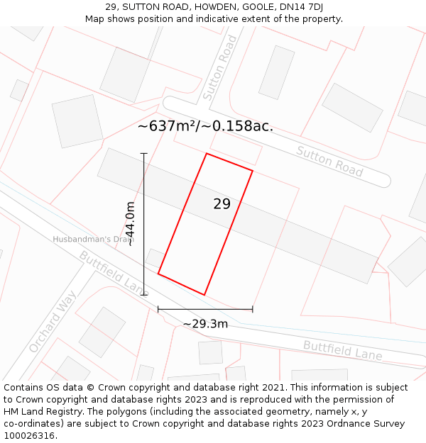 29, SUTTON ROAD, HOWDEN, GOOLE, DN14 7DJ: Plot and title map