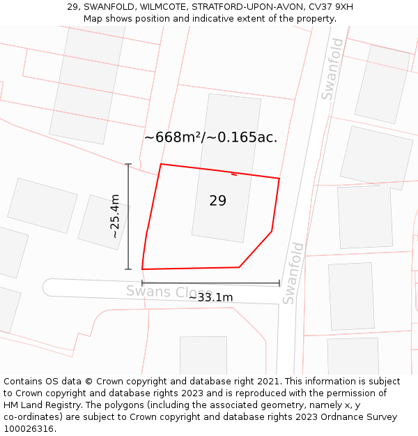 29, SWANFOLD, WILMCOTE, STRATFORD-UPON-AVON, CV37 9XH: Plot and title map