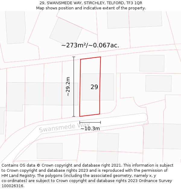 29, SWANSMEDE WAY, STIRCHLEY, TELFORD, TF3 1QR: Plot and title map