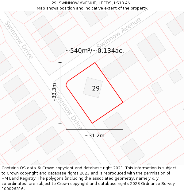 29, SWINNOW AVENUE, LEEDS, LS13 4NL: Plot and title map