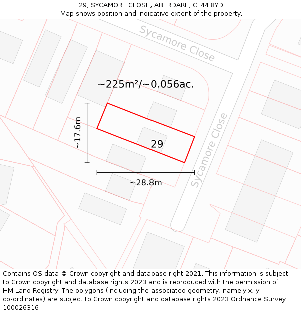 29, SYCAMORE CLOSE, ABERDARE, CF44 8YD: Plot and title map