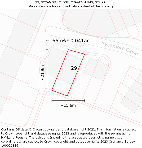 29, SYCAMORE CLOSE, CRAVEN ARMS, SY7 9AF: Plot and title map