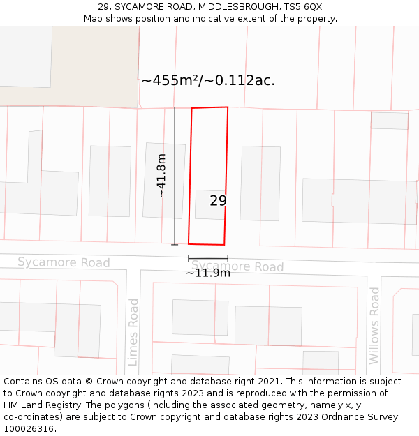 29, SYCAMORE ROAD, MIDDLESBROUGH, TS5 6QX: Plot and title map