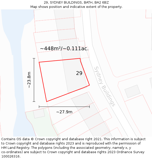 29, SYDNEY BUILDINGS, BATH, BA2 6BZ: Plot and title map