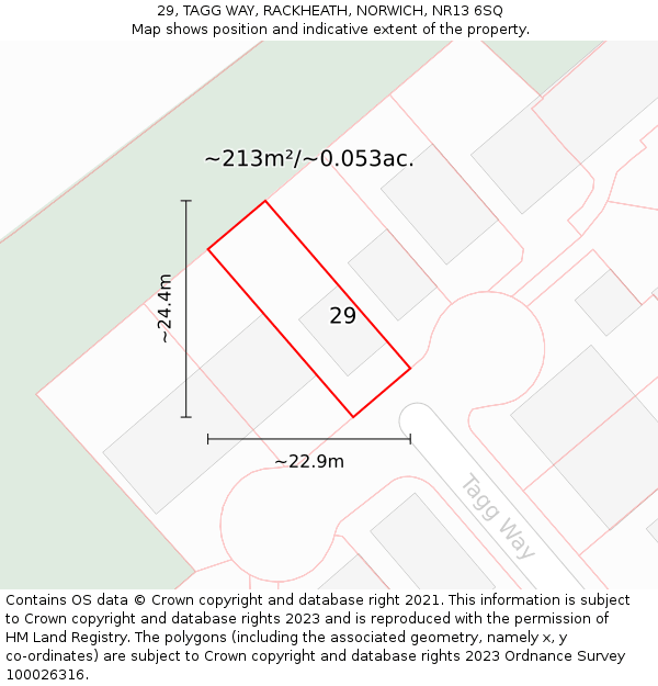 29, TAGG WAY, RACKHEATH, NORWICH, NR13 6SQ: Plot and title map