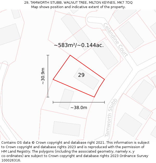 29, TAMWORTH STUBB, WALNUT TREE, MILTON KEYNES, MK7 7DQ: Plot and title map