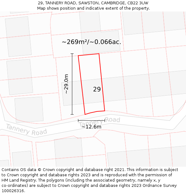 29, TANNERY ROAD, SAWSTON, CAMBRIDGE, CB22 3UW: Plot and title map